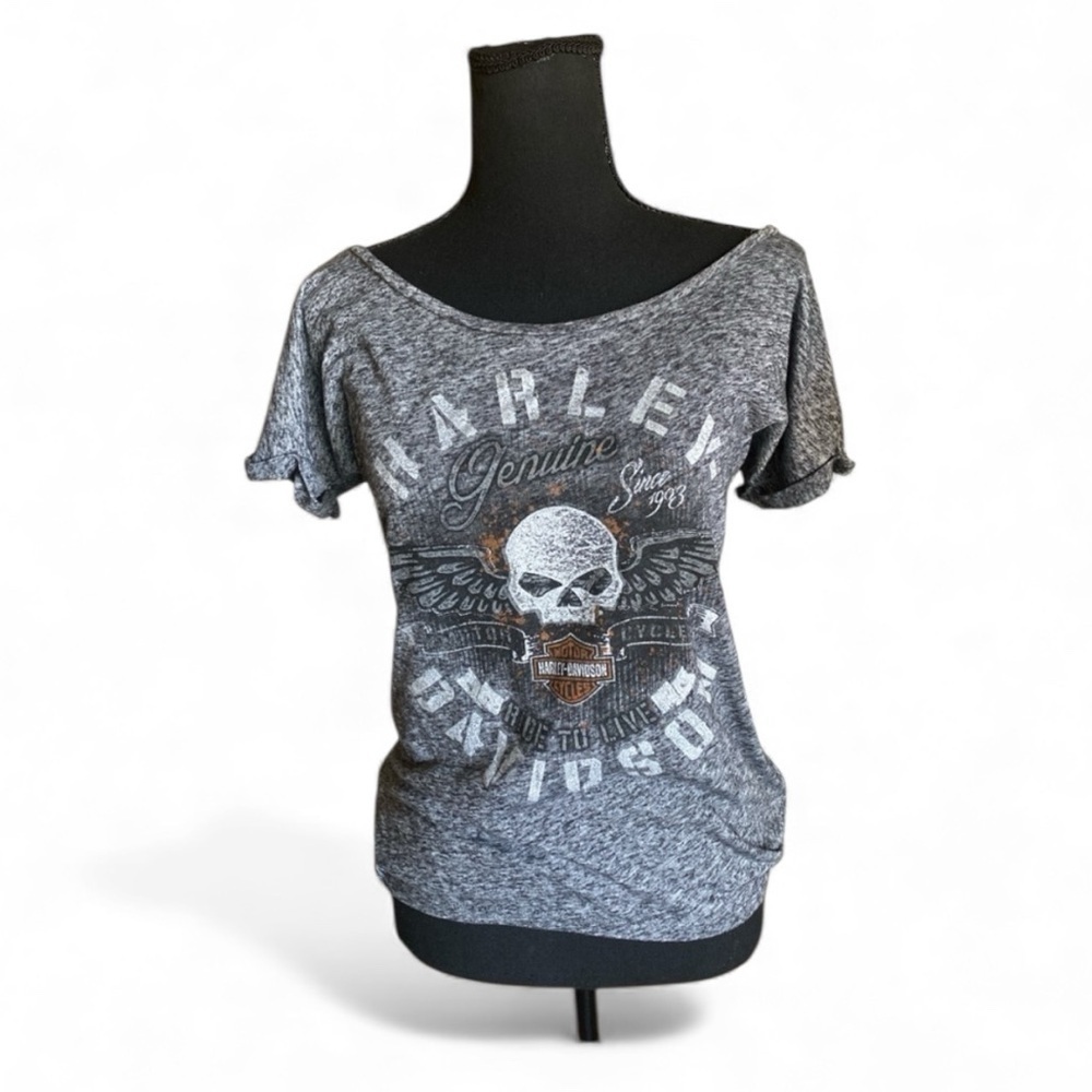HARLEY-DAVIDSON VF Vintage Tee Grey Skull OUTER BANKS NORTH CAROLINA